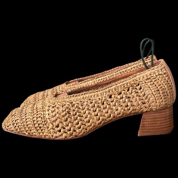 MIISTA Noa Women's Size 41 US 9-9.5 Woven Raffia Pump Stacked Heel Square Toe - Picture 5 of 12
